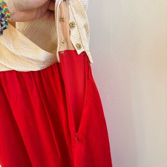 Tory Burch Darya Colorblock Dress Silk Champagne & Red Size 4 - Picture 10 of 15